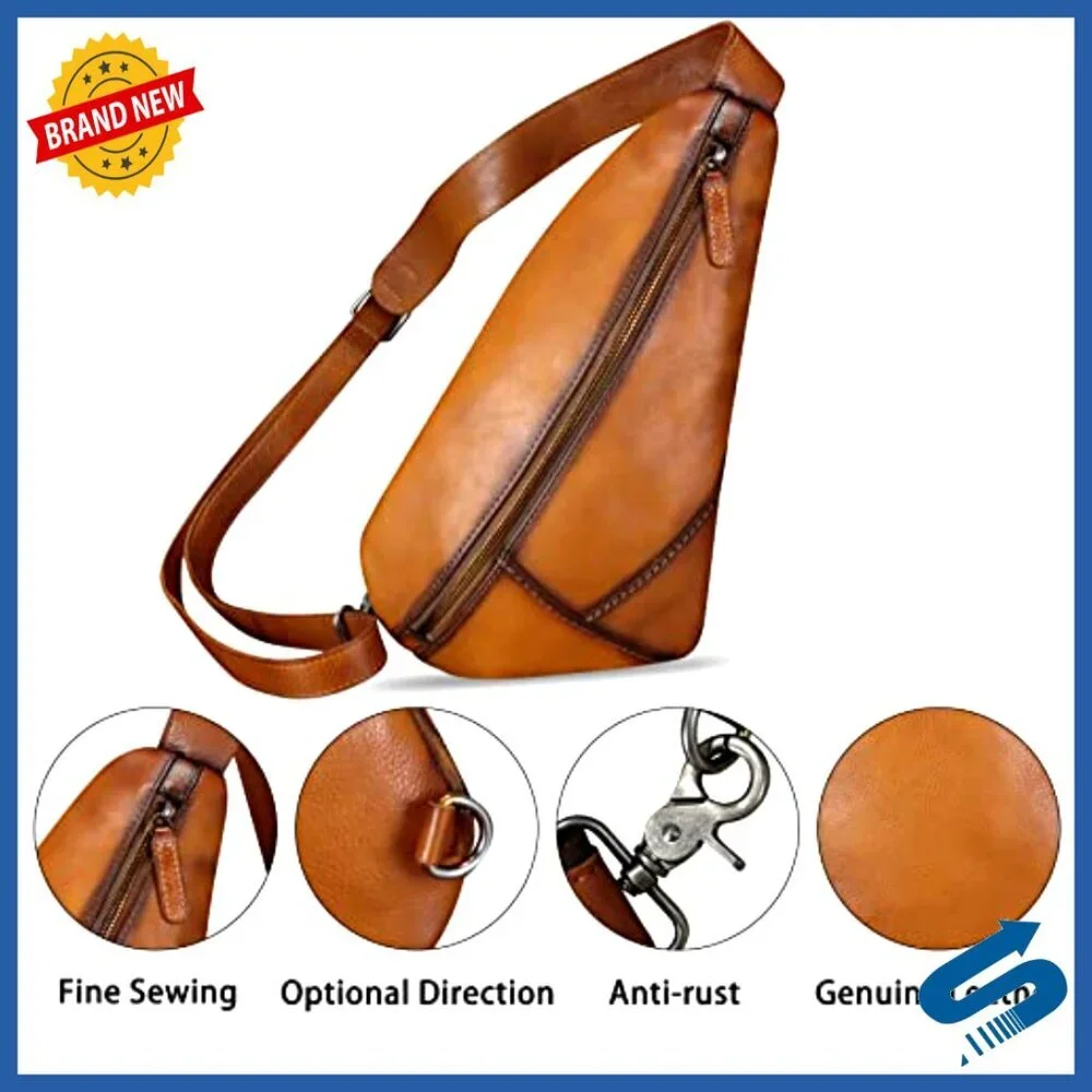 Genuine Leather Sling Backpack Crossbody Shoulder Bag Daypack